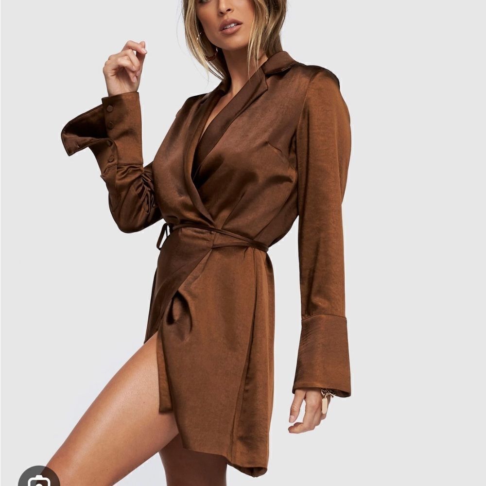 Topshop Brown Satin Wrap Mini Dress